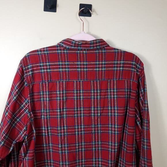 L.L. Bean Red Plaid Long Sleeve Button Down Flannel Shirt Size XL - Picture 7 of 10